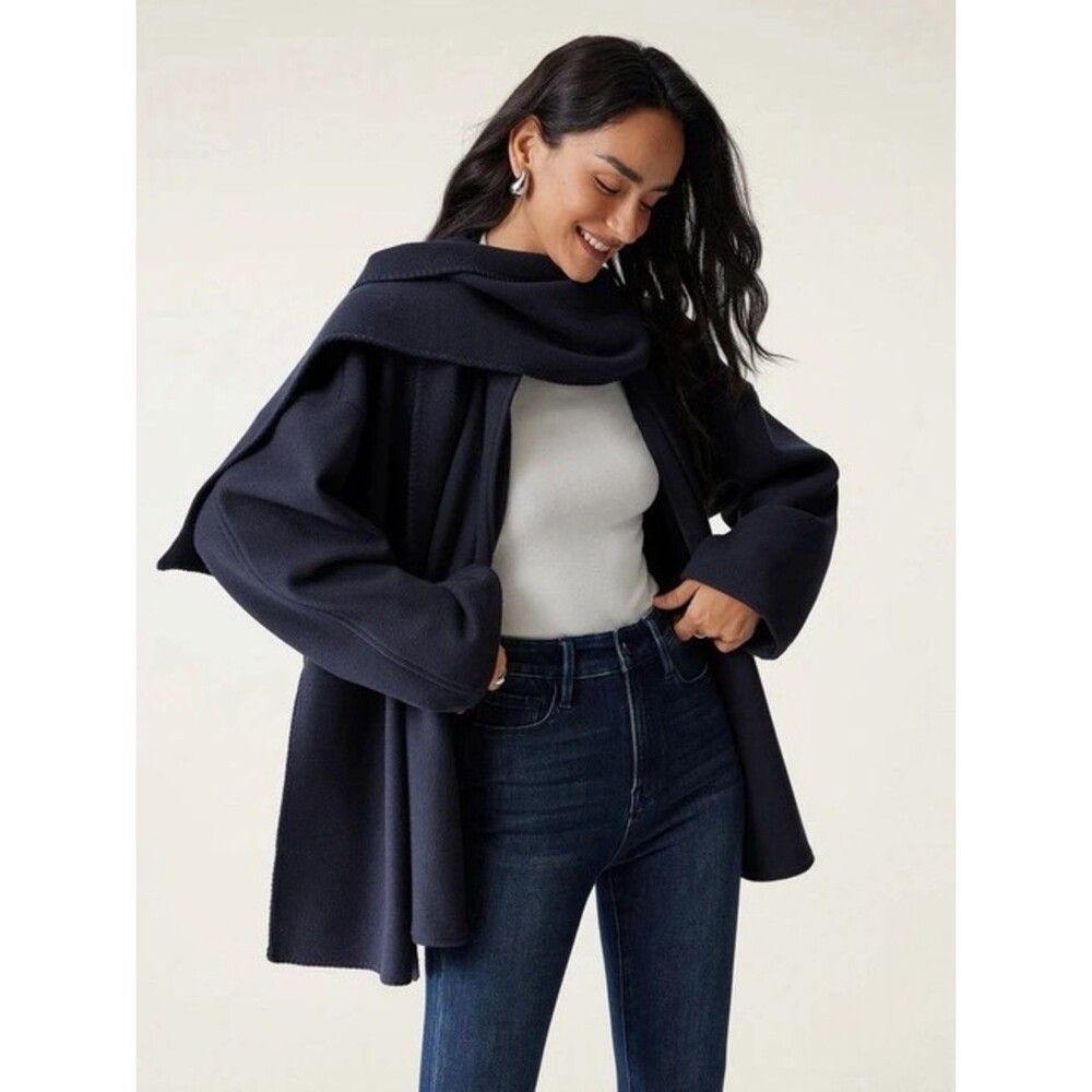 NWT OGL CashSoft Oversized Scarf Jacket Classic Navy Open Front Sweater L